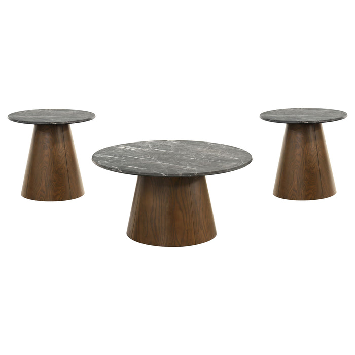 Franklin 3-piece Round Pedestal Coffee Table Set Grey and Dark Brown