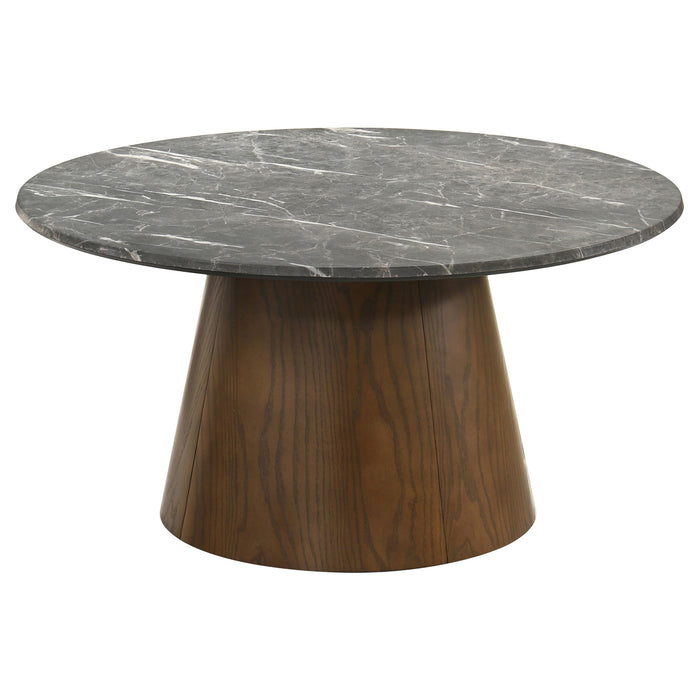 Franklin 3-piece Round Pedestal Coffee Table Set Grey and Dark Brown
