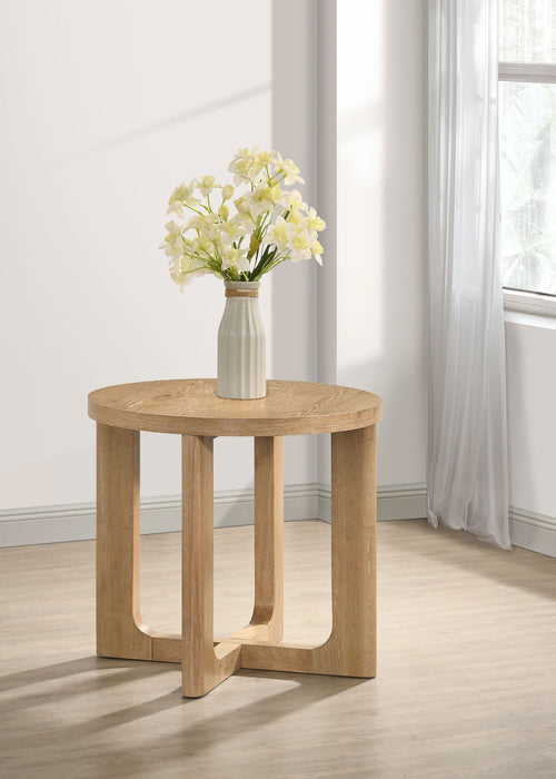 Kessler Round Sculptural Wood End Table Light Oak