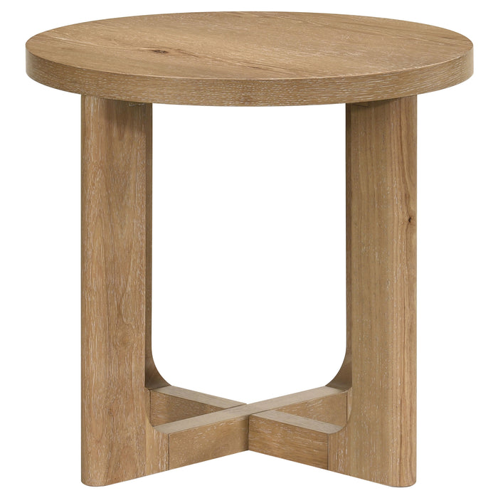Kessler Round Sculptural Wood End Table Light Oak