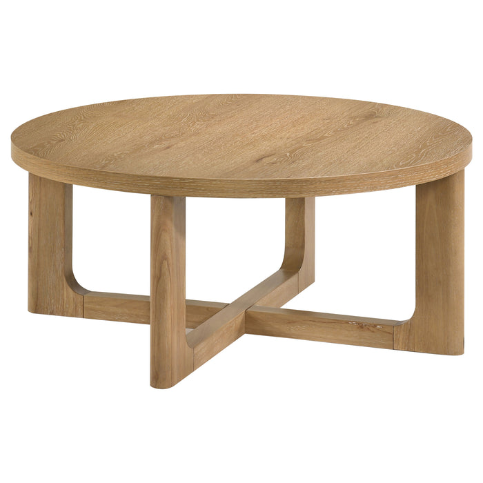 Kessler Round Sculptural Wood Coffee Table Light Oak