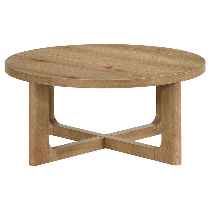 Kessler Round Sculptural Wood Coffee Table Light Oak