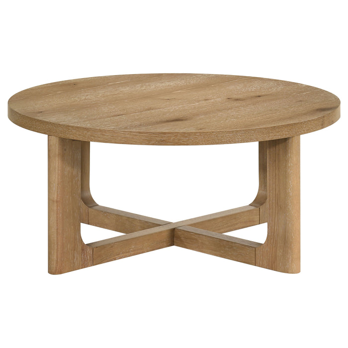 Kessler 3-piece Round Sculptural Wood Coffee Table Set Light Oak