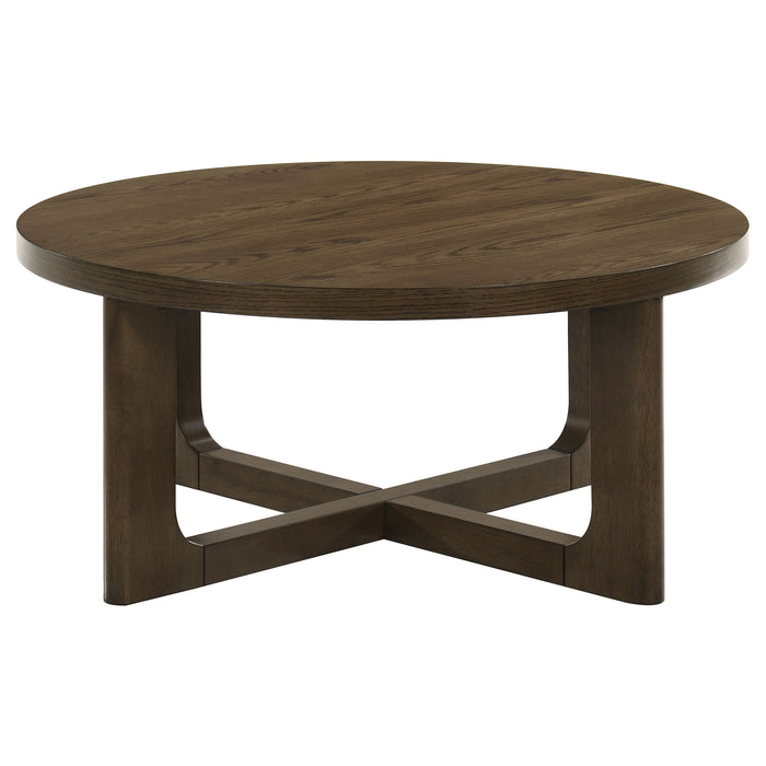 Kessler Round Sculptural Wood Coffee Table Brown