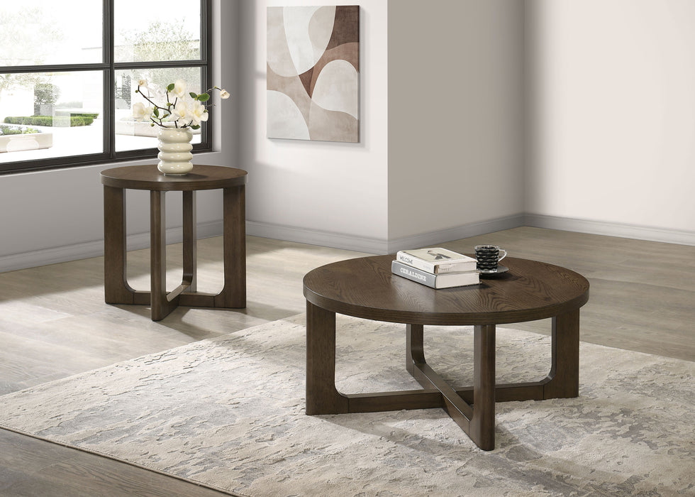 Kessler 2-piece Round Sculptural Wood Coffee Table Set Brown