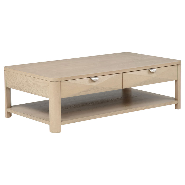 Marcelo Wood Coffee Table with 2 Drawers and Shelf Light Elm