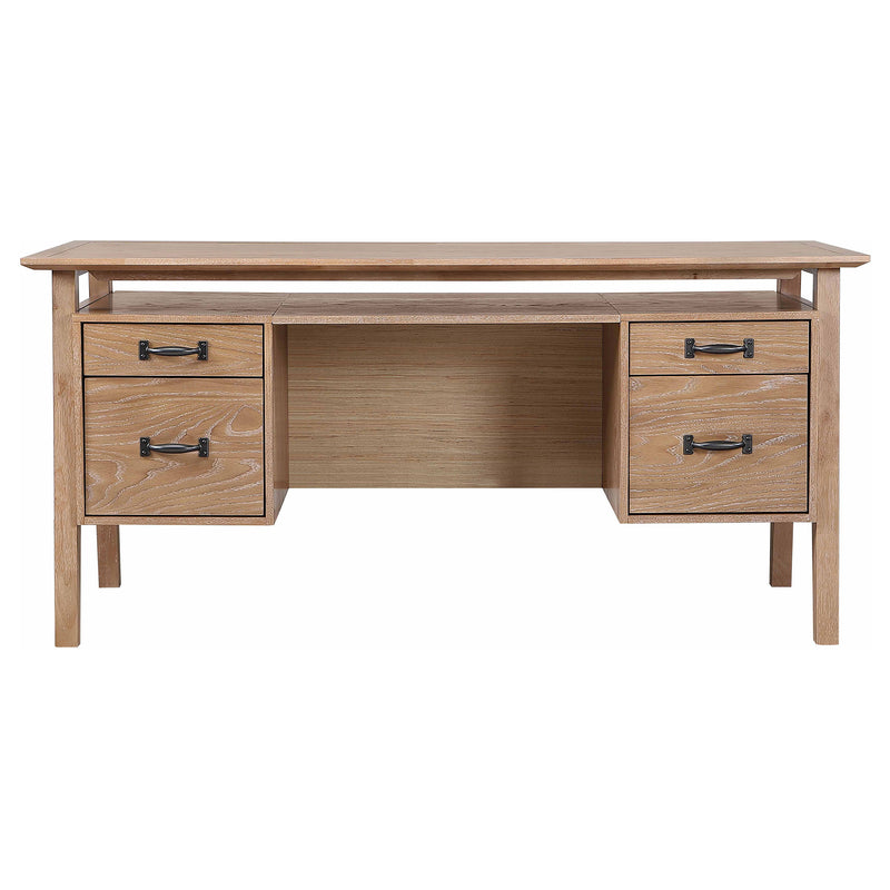 Goodson 64-inch 4-Drawer Double Pedestal Computer Desk Distressed Light Brown