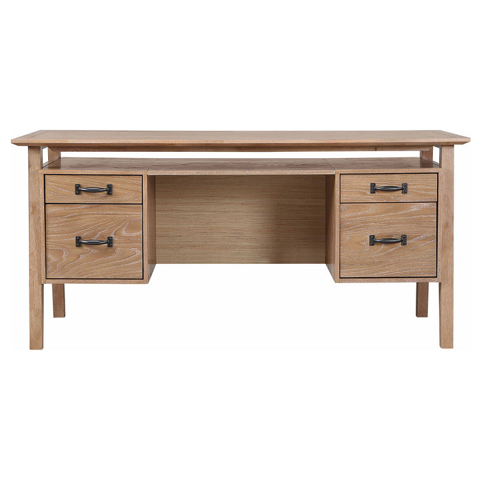 Goodson 64-inch 4-Drawer Double Pedestal Computer Desk Distressed Light Brown