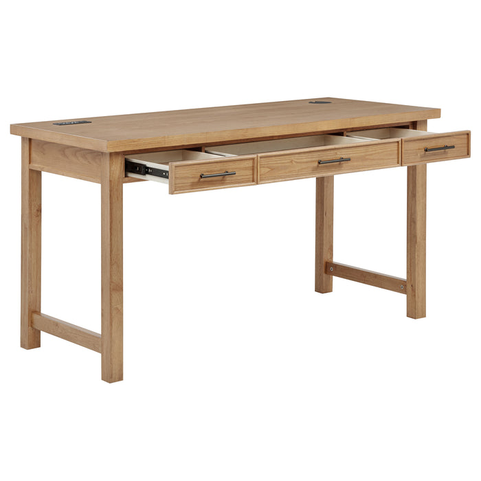 Vermes 55-inch 3-drawer Writing Desk with Power Outlet Light Ash
