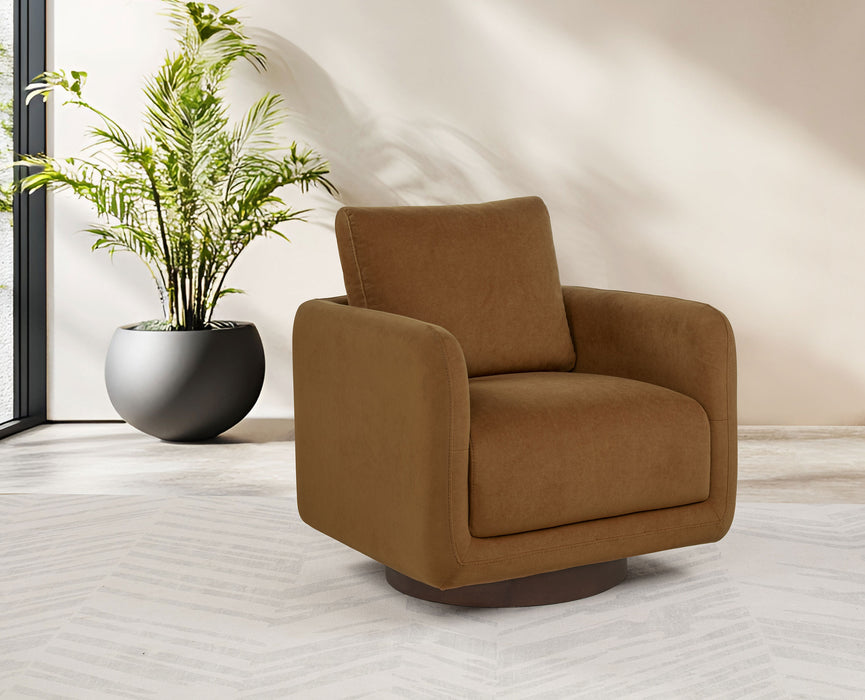 Iris Fabric Upholstered Swivel Accent Chair Rust