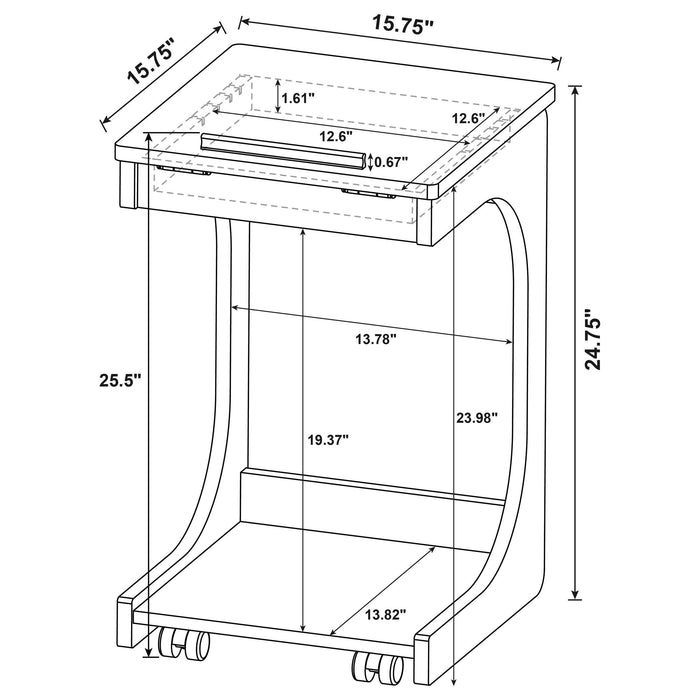 Ralston C-Shaped Lift-Top Sofa Side Table With Casters Mango