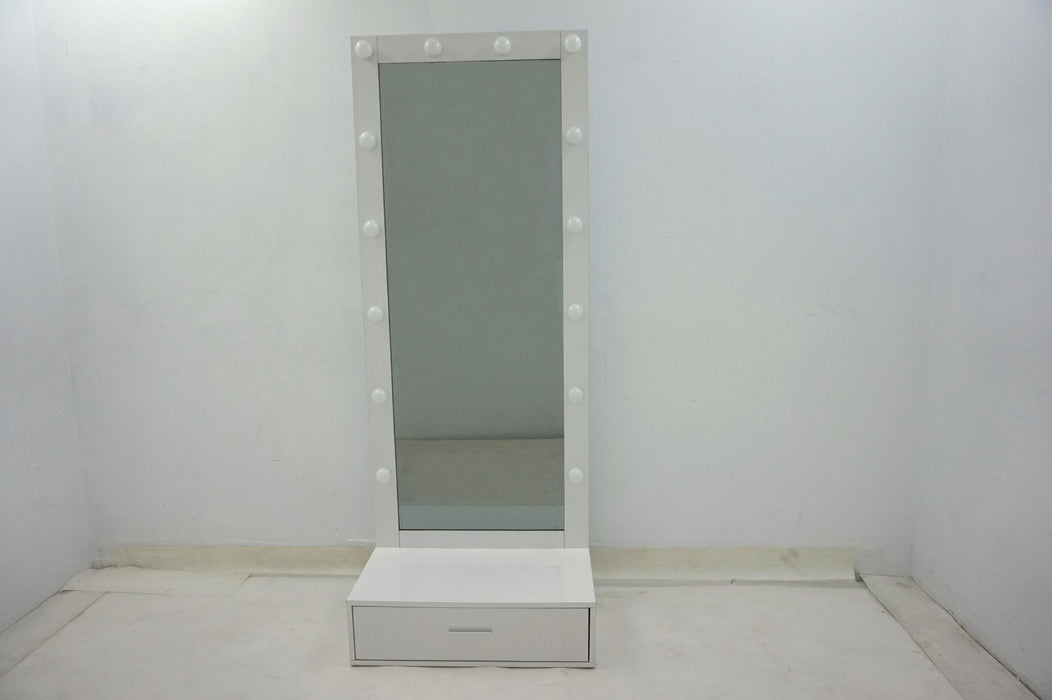 Spector 1-drawer Lighted Full-Length Floor Mirror White High Gloss