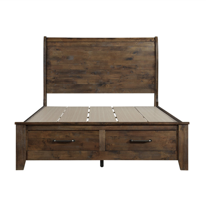 Jerrick - (3)California King Sleigh Platform Bed with Footboard Storage