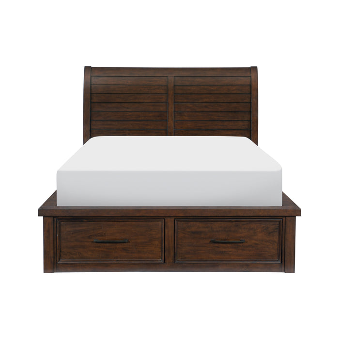 Logandale - (4) California King Platform Bed with Storage Footboard and Side Rails