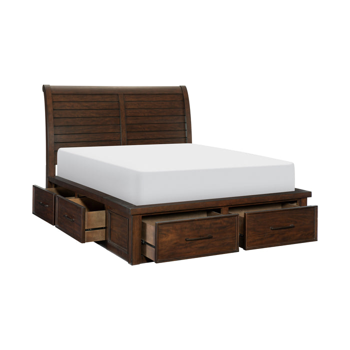 Logandale - (4) California King Platform Bed with Storage Footboard and Side Rails