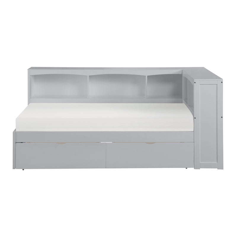 Orion - (4) Twin Bookcase Corner Platform Bed with Storage Boxes