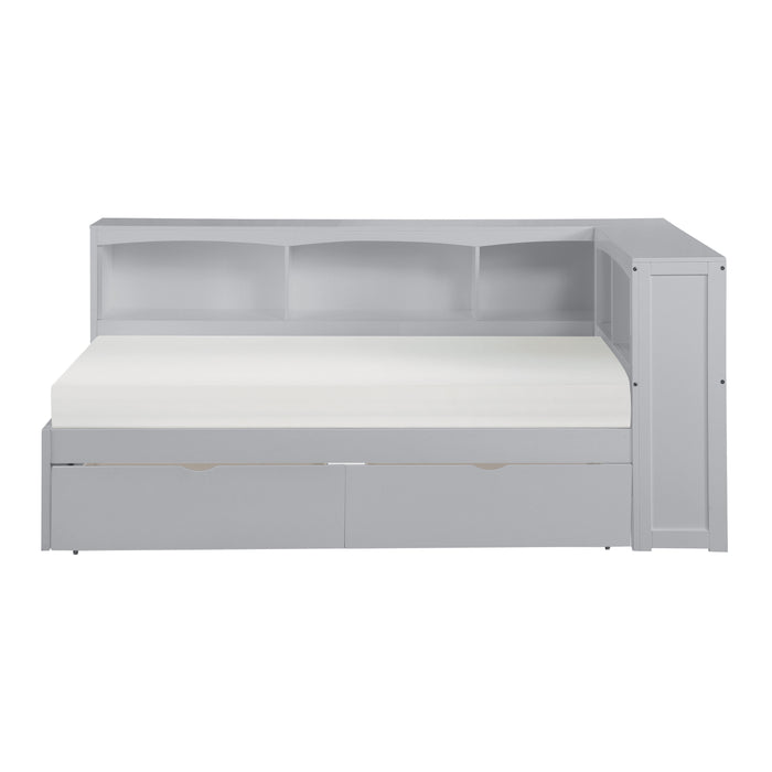 Orion - (4) Twin Bookcase Corner Platform Bed with Storage Boxes
