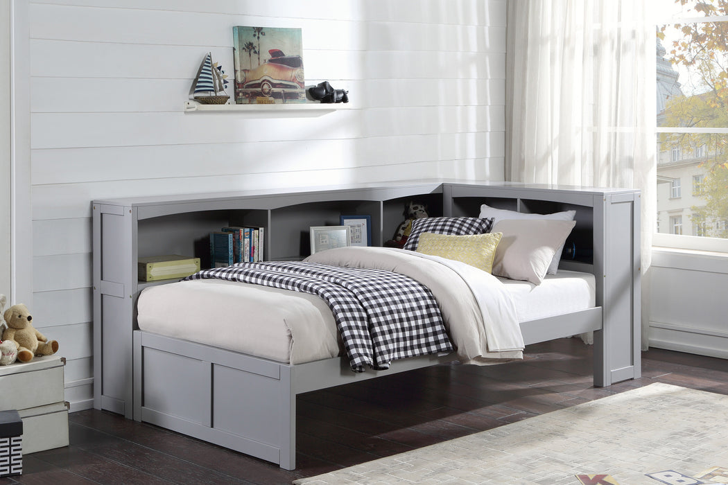 Orion - (3) Twin Bookcase Corner Platform Bed