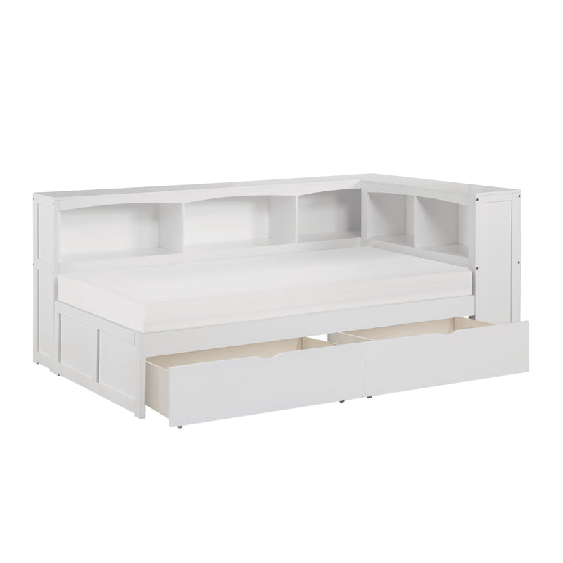 Galen - (4) Twin Bookcase Corner Platform Bed with Storage Boxes