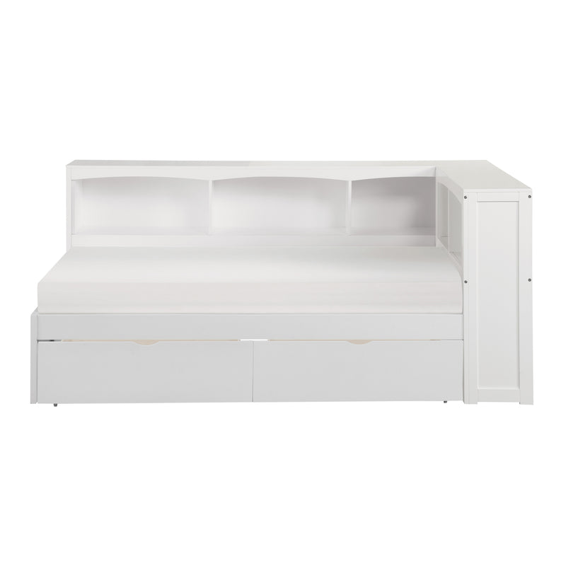 Galen - (4) Twin Bookcase Corner Platform Bed with Storage Boxes