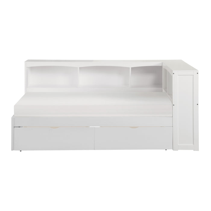 Galen - (4) Twin Bookcase Corner Platform Bed with Storage Boxes