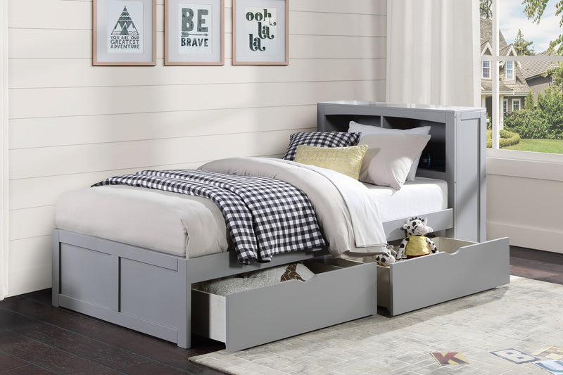 Orion - (3) Twin Bookcase Platform Bed with Storage Boxes