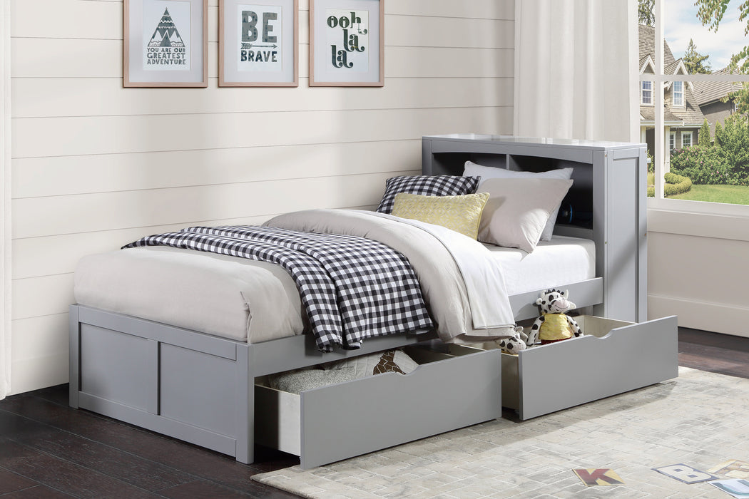 Orion - (3) Twin Bookcase Platform Bed with Storage Boxes