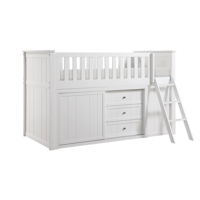 Galen - (6) Low Loft Bunk with Bookcase and 2 Dressers