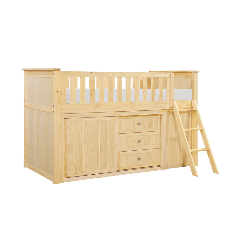 Bartly - (5) Low Loft Bunk with Bookcase and Dresser