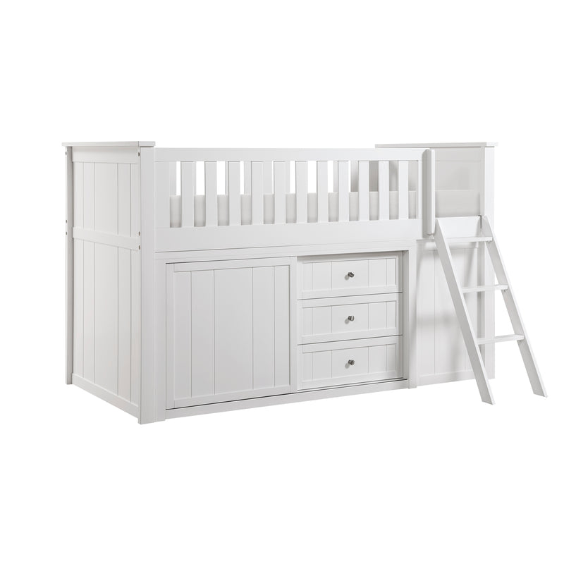 Galen - (5) Low Loft Bunk with Bookcase and Dresser