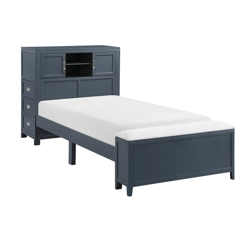 Sloane - (2) Twin Bookcase Platform Bed with Hidden Desk, Stool and Storage Bench