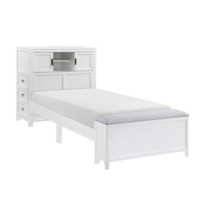 Sloane - (2) Twin Bookcase Platform Bed with Hidden Desk, Stool and Storage Bench