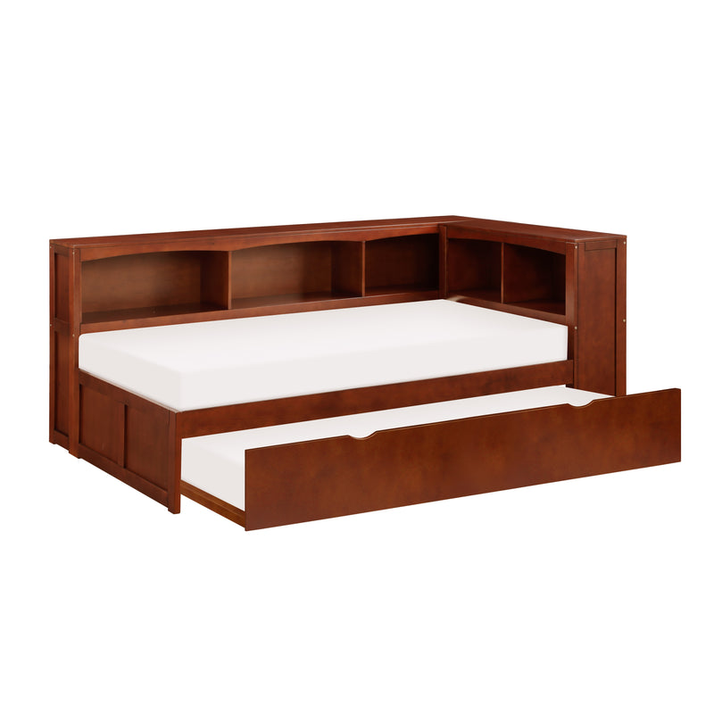 Rowe - (4) Twin Bookcase Corner Platform Bed with Twin Trundle