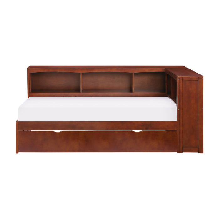 Rowe - (4) Twin Bookcase Corner Platform Bed with Twin Trundle