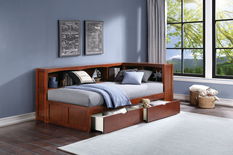 Rowe - (4) Twin Bookcase Corner Platform Bed with Storage Boxes