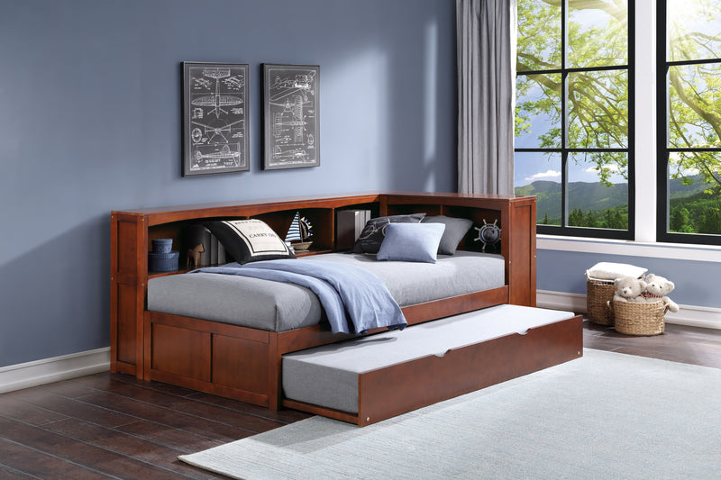 Rowe - (4) Twin Bookcase Corner Platform Bed with Twin Trundle