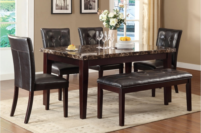 - 6pc set (TABLE + 4 SIDE CHAIRS + 1 BENCH)