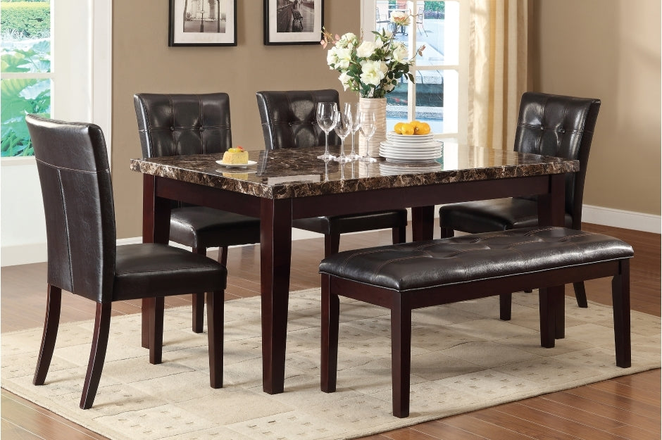 - 6pc set (TABLE + 4 SIDE CHAIRS + 1 BENCH)