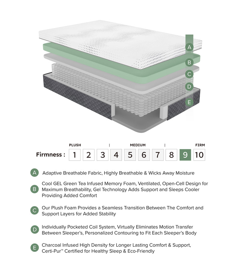 Findlay - 12" Queen Green Tea Gel-Infused Memory Foam Hybrid Mattress