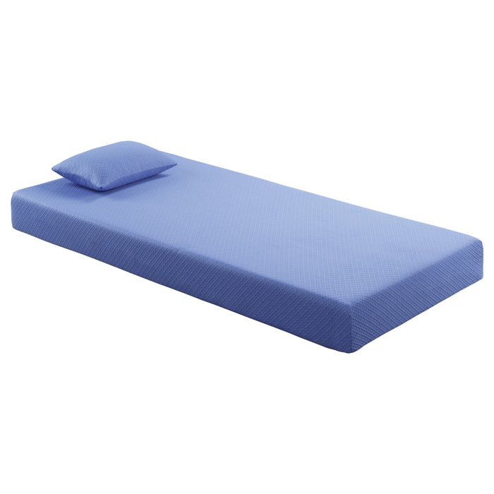 Leo - 7" Blue Twin Gel-Infused Memory Foam Mattress and Pillow Set