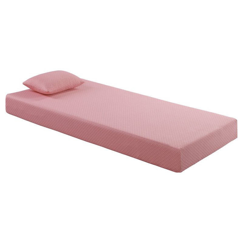 Leo - 7" Pink Twin Gel-Infused Memory Foam Mattress and Pillow Set