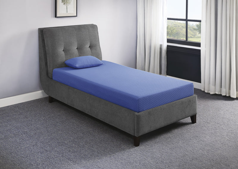 Leo - 7" Blue Twin Gel-Infused Memory Foam Mattress and Pillow Set