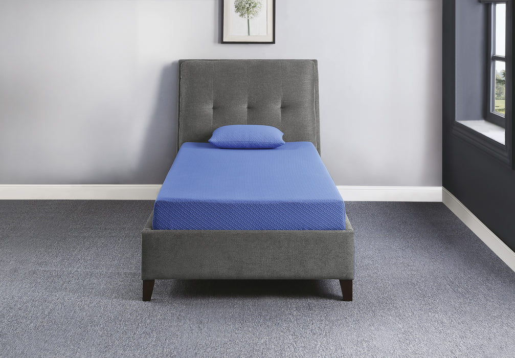Leo - 7" Blue Twin Gel-Infused Memory Foam Mattress and Pillow Set