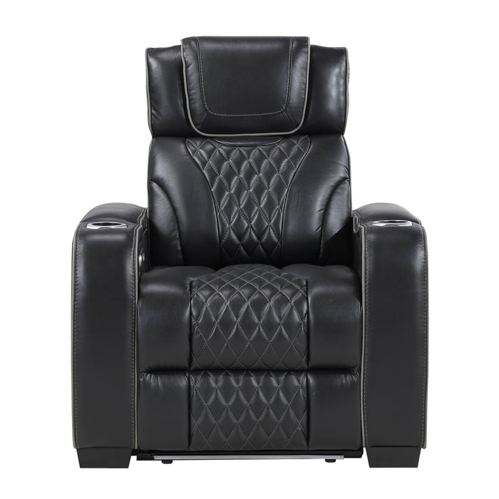 Apex - Power Reclining Chair with Power Headrest, Storage Arms with Cup Holders, Air Massage and Heat, LED Lighting and Charging Ports