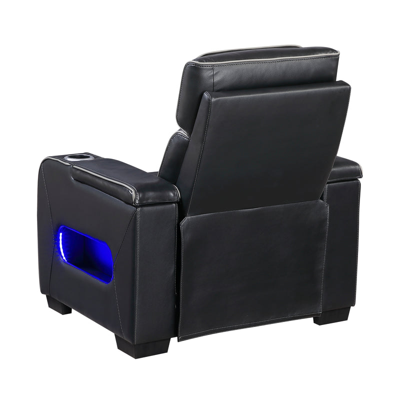 Cyber - Power Reclining Chair with Power Headrest, Cup holder, Storage Arms(Top and Side), Air Massage, Heat, LED Lighting and Charging Ports