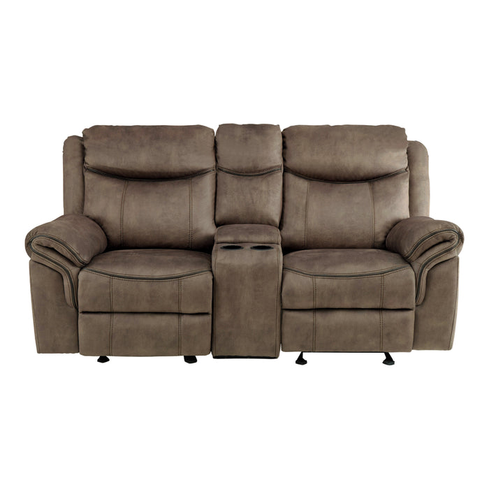 Aram - Double Glider Reclining Love Seat with Center Console, Receptacles and USB Ports