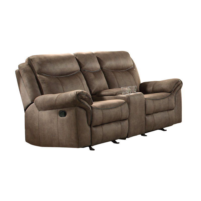 Aram - Double Glider Reclining Love Seat with Center Console, Receptacles and USB Ports