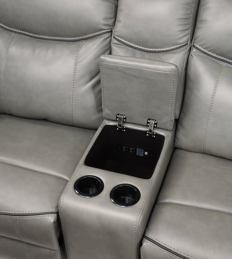 Aram - Double Glider Reclining Love Seat with Center Console, Receptacles and USB Ports