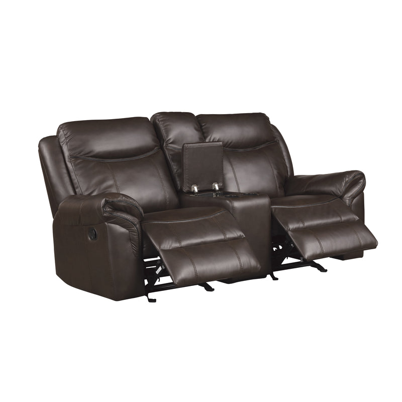 Aram - Double Glider Reclining Love Seat with Center Console, Receptacles and USB Ports