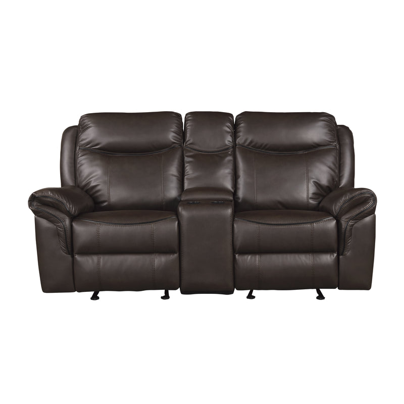 Aram - Double Glider Reclining Love Seat with Center Console, Receptacles and USB Ports
